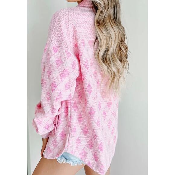 White Birch Women's Textured Shacket Shirt Oversized Geometric Pockets Pink M - Picture 13 of 13